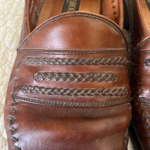 Vintage 90s BrassBoot Leather Loafers 10 Cognac Braided Moc Toe Vero Cuoio Spain main image 13